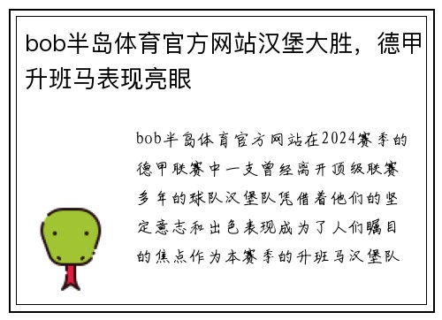 bob半岛体育官方网站汉堡大胜，德甲升班马表现亮眼